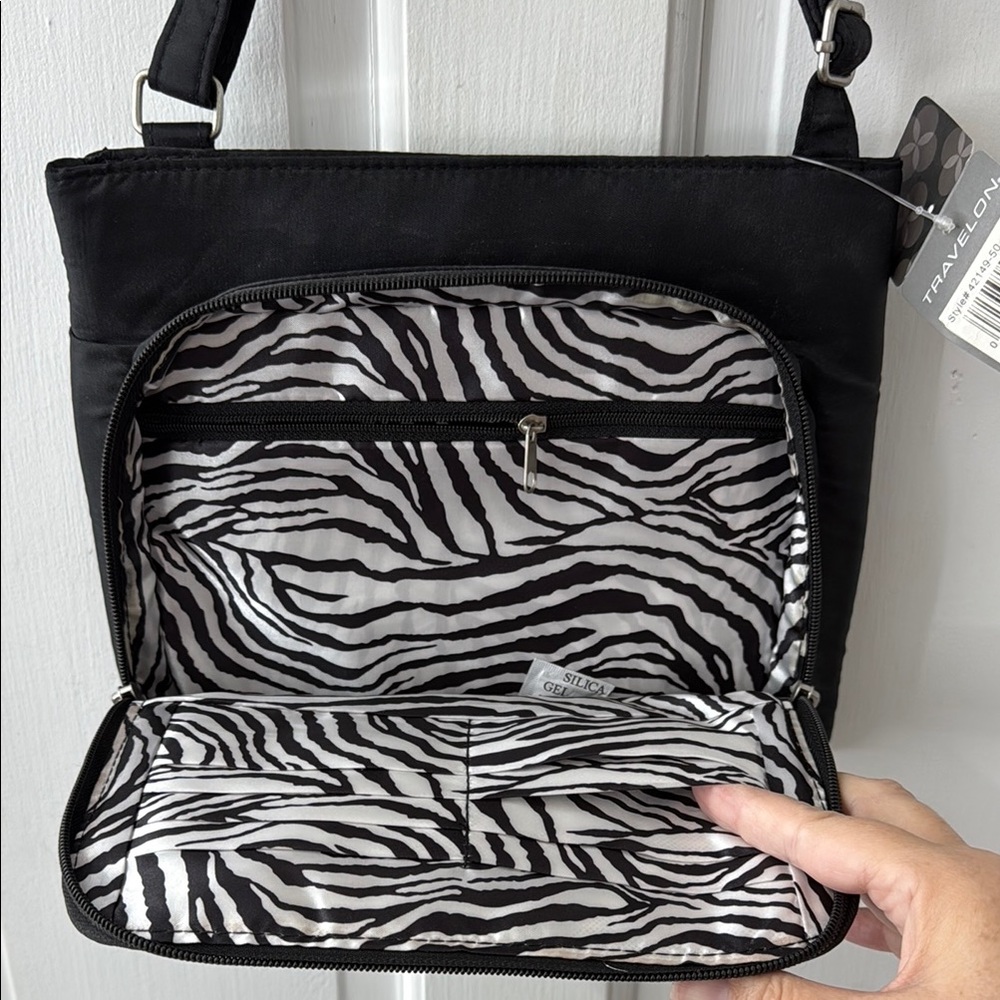 Travelon Black Classic Hobo Bag with Zebra Print Lining 🦓